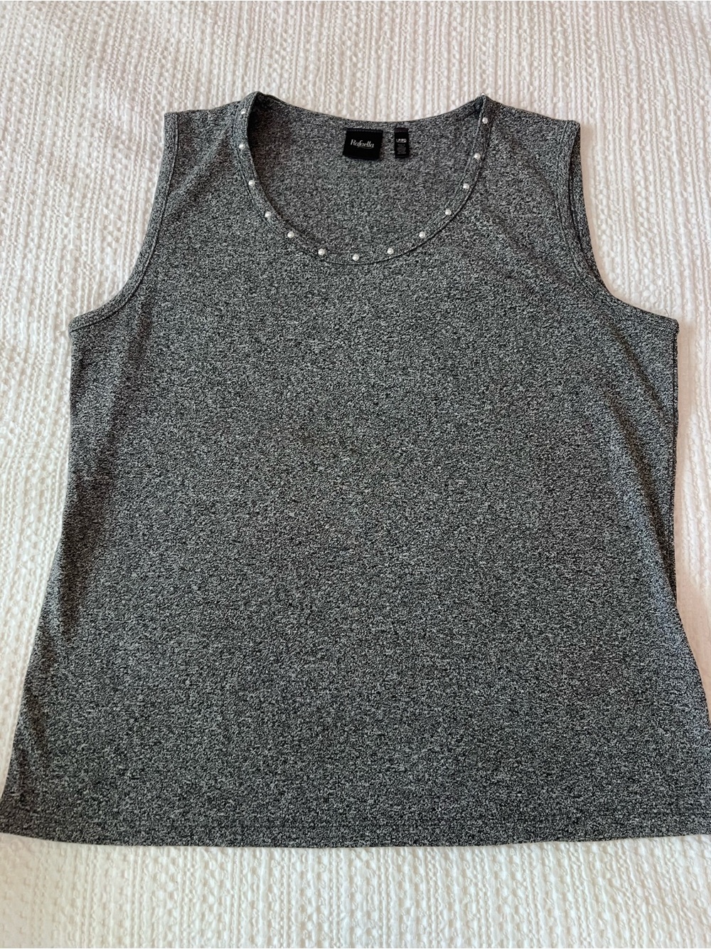 Petite Rafaella Metallic Gray Sleeveless Tank with Pearl Accent